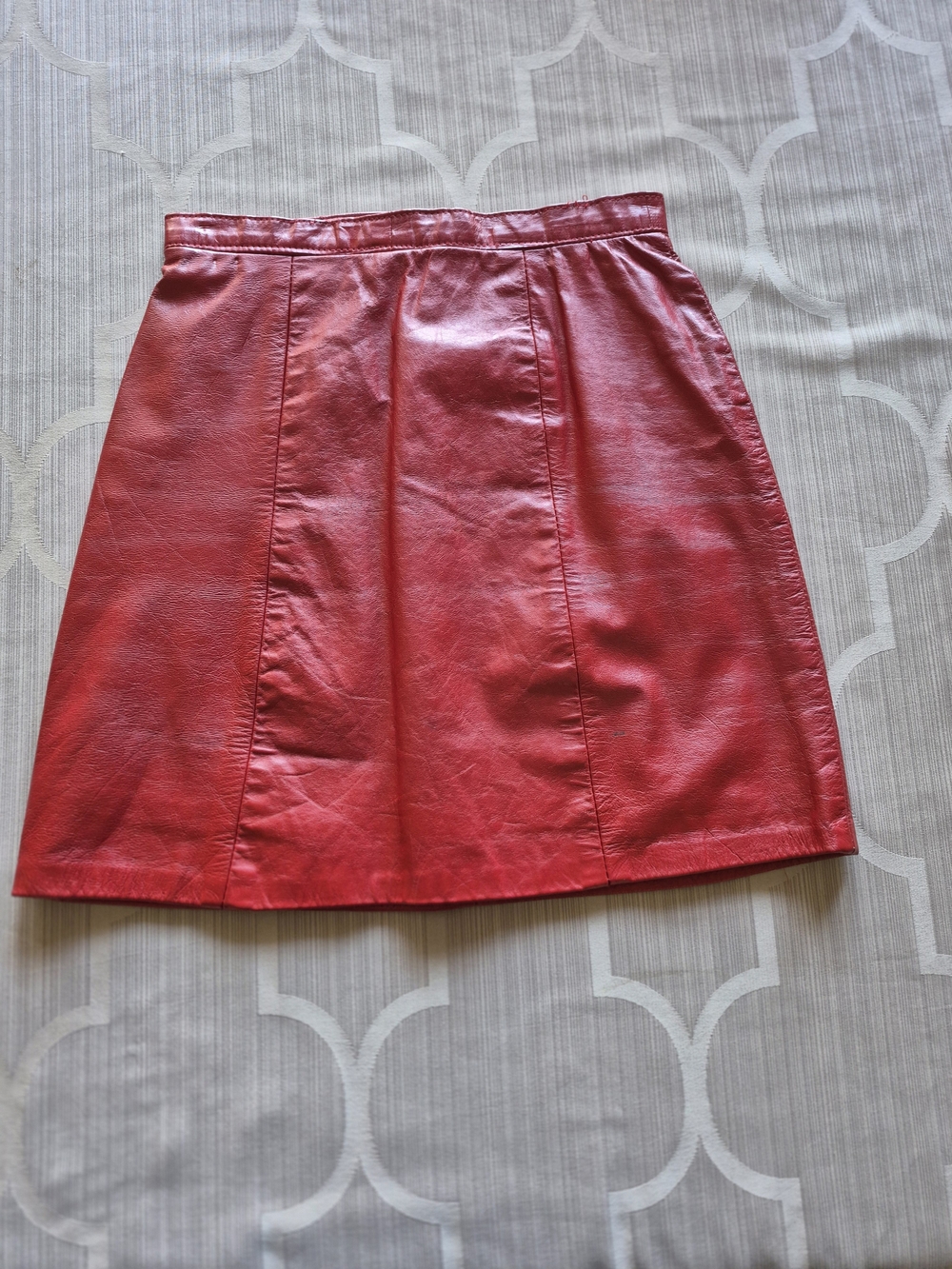 Red Leather A-Line Skirt With Satin Lining